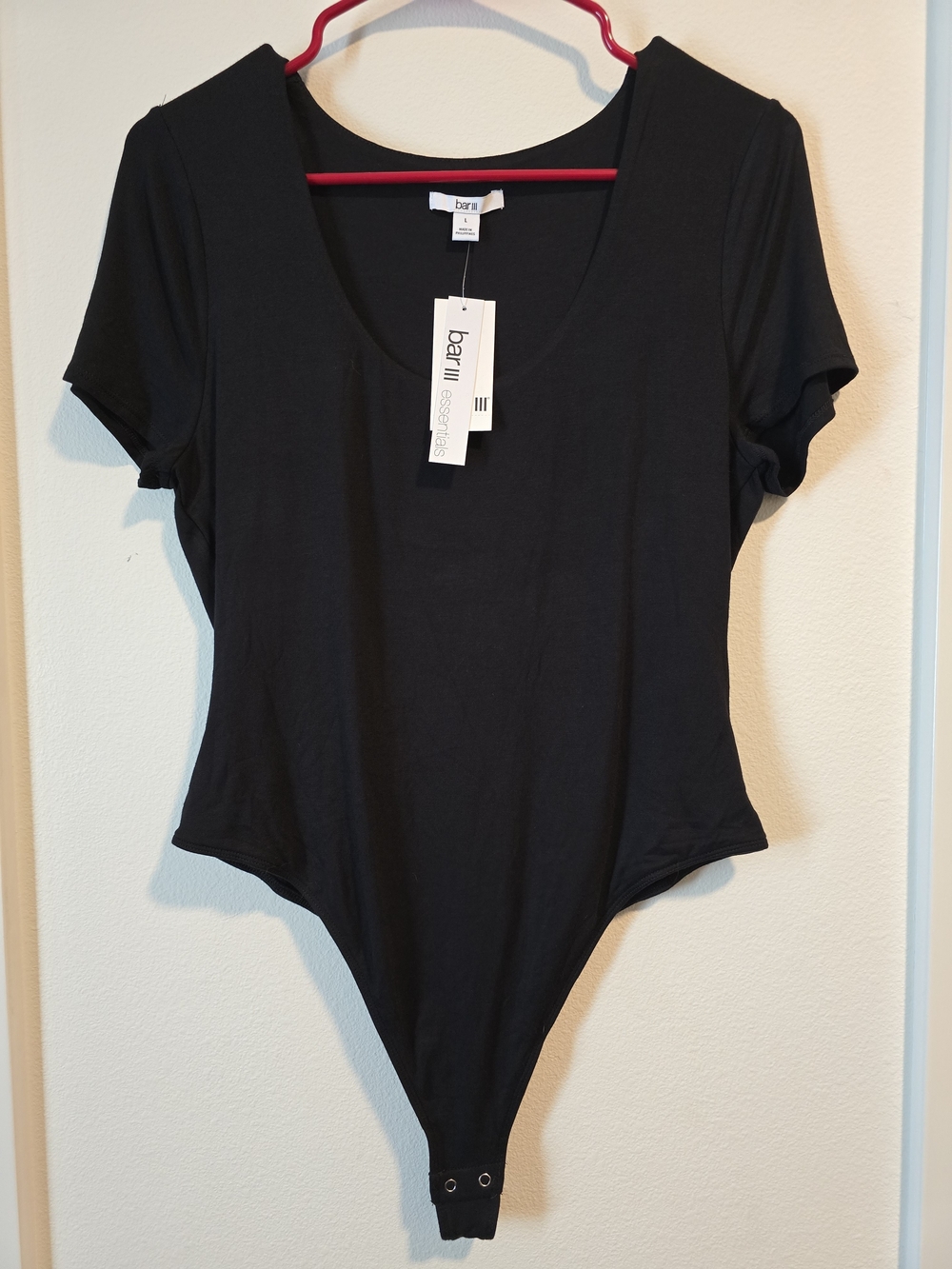 Bar III Essentials Black Short Sleeve Bodysuit Size‎ Large NWT